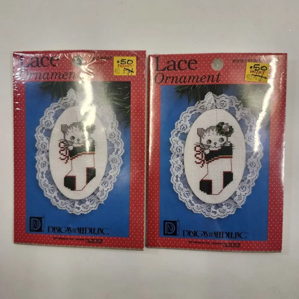 10 Designs for the Needle Counted Cross Stitch Lace Christmas Ornament Kits VTG